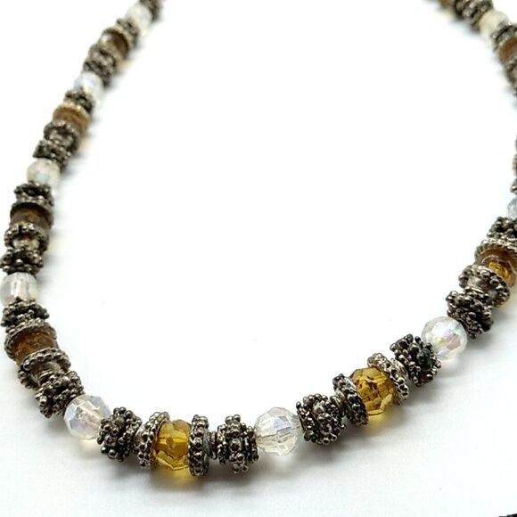 Amber & Clear Beaded Necklace with Silver-tone Spacers - Picture 9 of 15